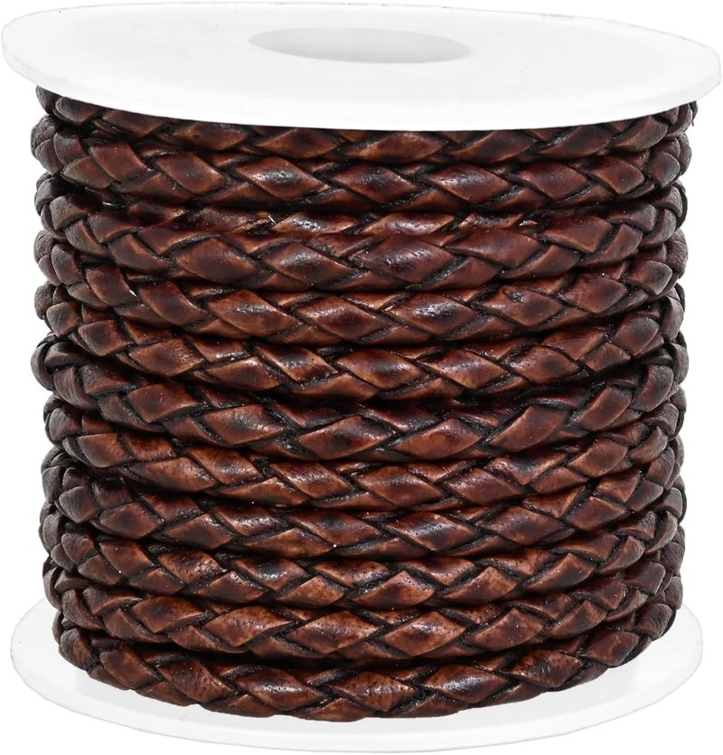 GENIQUE Real/Genuine Round Braided Leather Cord String Rope Folded, Leather Rope for Crafts, Jewelry Making, Necklace, Bracelets (5 Metres) (3mm, Antique Brown Distressed) - Image 2
